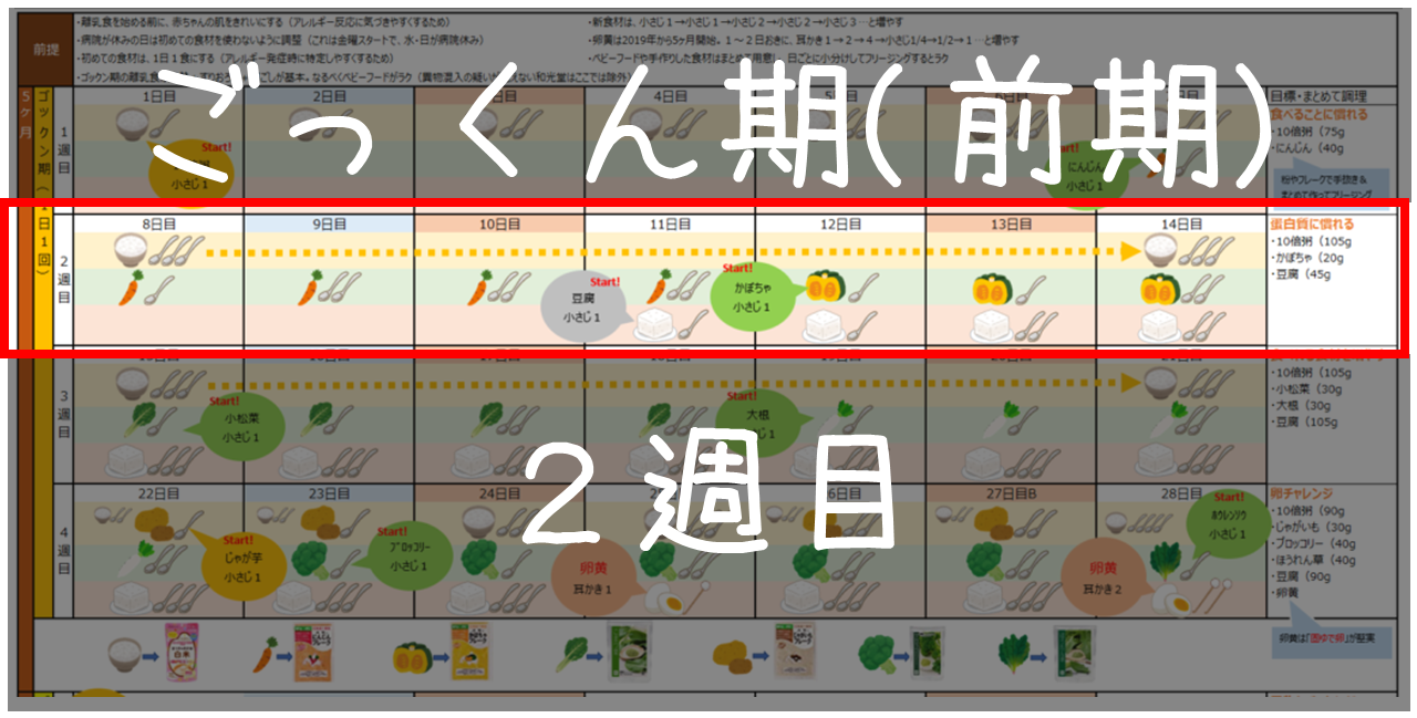 5ヶ月「ごっくん期（前期）」の離乳食　８～１４日目